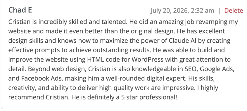 Client message received via email about a website project