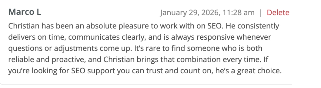 Client satisfaction message received via email