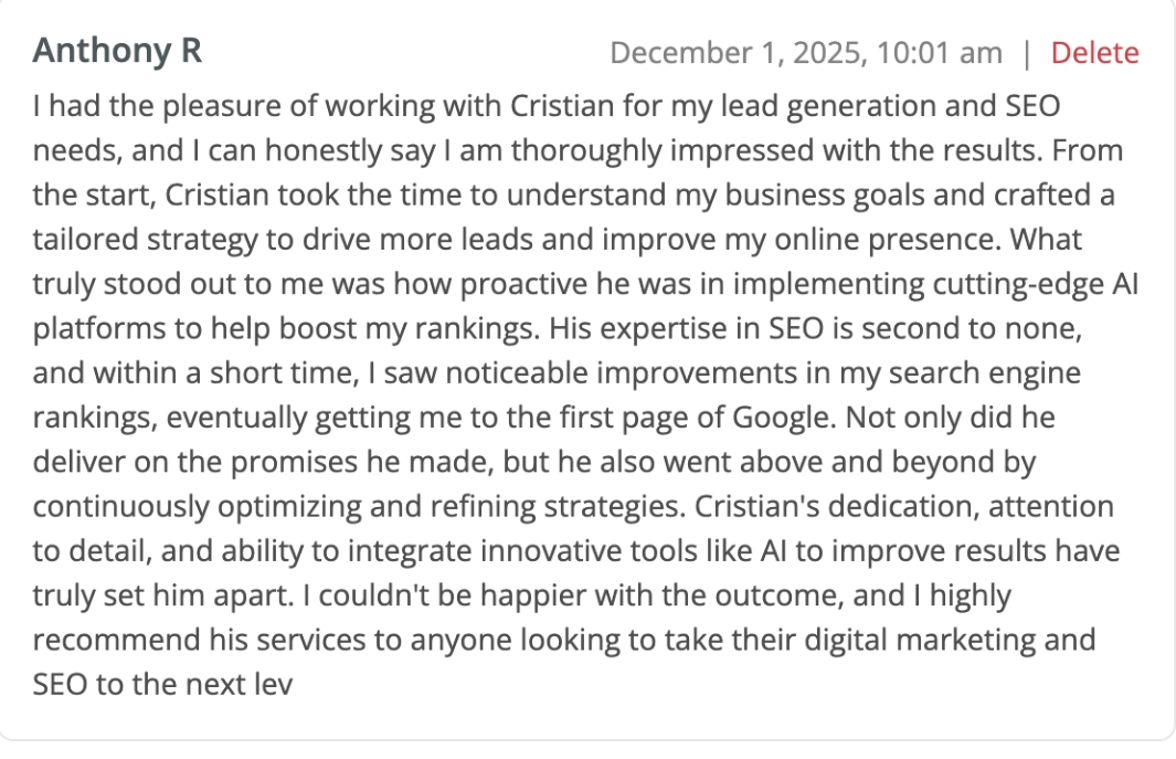 Client satisfaction message received via email